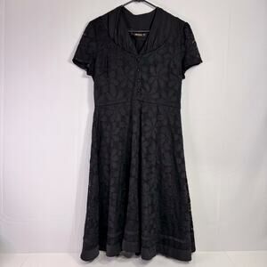 Miusol Whimsigoth Black Dress V-Neck Short Sleeve Floral Lace Size XL LL0724